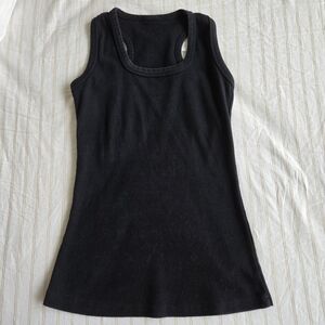 XXS Basic square neck ribbed thick cotton solid black fitted racerback tank top